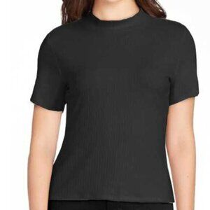 NWT Derek Heart Women Mock Neck Short Sleeves, Black Top, size M